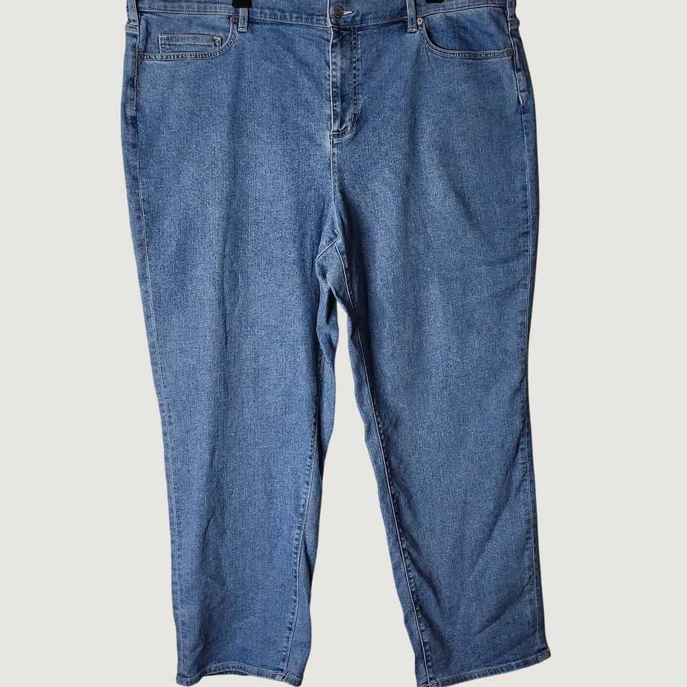 Lands End Womens 24W Straight Leg Stretch Blue Jeans Medium Wash High Rise